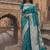 Teal banarasi silk saree with gold zari floral meenakari work