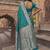 Teal banarasi silk saree with gold zari floral meenakari work