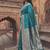 Teal banarasi silk saree with gold zari floral meenakari work