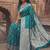 Teal banarasi silk saree with gold zari floral meenakari work