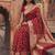 Maroon banarasi silk saree with gold zari floral meenakari work
