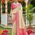 Cream banarasi silk blend saree with rani pink zari woven border