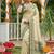 Cream banarasi silk blend saree with dark green zari woven border