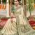 Cream banarasi silk blend saree with dark green zari woven border