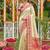 Cream banarasi silk blend saree with red zari woven border