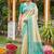 Cream banarasi silk blend saree with aqua blue zari woven border