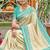 Cream banarasi silk blend saree with aqua blue zari woven border