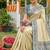 Cream banarasi silk blend saree with blue zari woven border