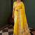 Mustard yellow tissue silk blend saree with paithani border and floral pallu