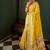Mustard yellow tissue silk blend saree with paithani border and floral pallu