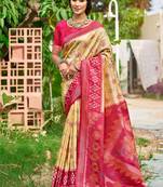 Beige & rani pink paithani silk blend saree with woven border