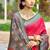 Rani pink & grey paithani silk blend saree with woven border