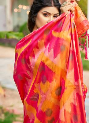 Mustard & hot pink paithani silk blend saree with woven border 2