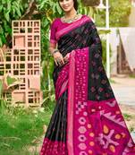 Black & magenta pink paithani silk blend saree with woven border