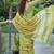 Pista green linen cotton blend saree with floral embroidery & tassel pallu