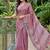 Onion pink linen cotton blend saree with floral embroidery & tassel pallu