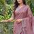 Onion pink linen cotton blend saree with floral embroidery & tassel pallu