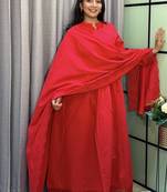 red color arco lace border roman silk blend gown set