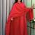 red color arco lace border roman silk blend gown set