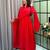 red color arco lace border roman silk blend gown set