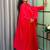 red color arco lace border roman silk blend gown set