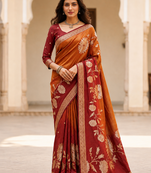 Brown Color Designer Pallu With Shine Elegant Tassel Fumka Hand Made Khaddi Crepe Georgette Saree