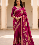 Magenta Color Designer Pallu With Shine Elegant Tassel Fumka Hand Made Khaddi Crepe Georgette Saree