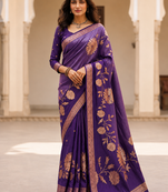Purple Color Designer Pallu With Shine Elegant Tassel Fumka Hand Made Khaddi Crepe Georgette Saree