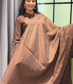 coffee color arco lace border roman silk blend gown set