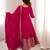 Rani pink embroidered pure blooming vichitra silk flared anarkali suit set with dupatta & pant