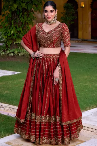Maroon Zari Sequin Embroidery Work Rangoli Crush Silk Semi Stiched Lehenga Choli