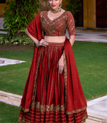 Maroon Zari Sequin Embroidery Work Rangoli Crush Silk Semi Stiched Lehenga Choli