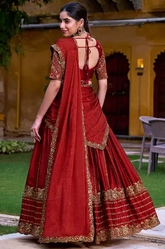 Maroon Zari Sequin Embroidery Work Rangoli Crush Silk Semi Stiched Lehenga Choli