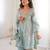 sky blue color real mirror embroidered silk blend kurti set