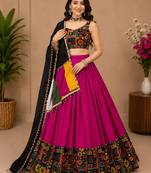 Pink Plain Lehenga With Full Kutch Work Blouse For Navratri - full stitched free size