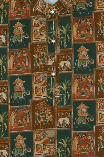 Boys rust brown folk art print kurta & dhoti set