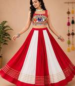 Red & White Gota Patti And Kali Work Rayon Cotton Navratri Lehenga With Blouse - full stitched free size
