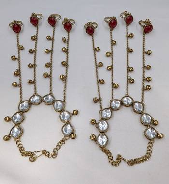 Maroon stone & agate stone haath phool (hath panja), antique gold plated 3