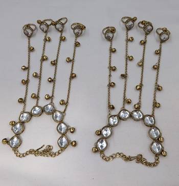 White Stone & Agate Stone Haath Phool (Hand Panja)     Antique Gold-Plated 3