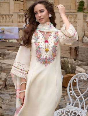 Floral Embroidered Kurta With Trousers & Dupatta 2