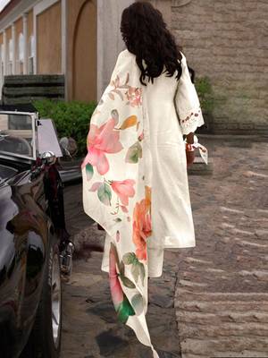 Floral Embroidered Kurta With Trousers & Dupatta 4