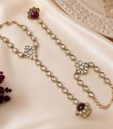 Maroon stone & agate stone haath phool (hath panja), antique gold plated