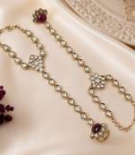 Maroon stone & agate stone haath phool (hath panja), antique gold plated
