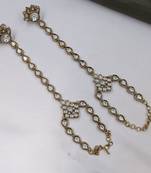 White Stone & Agate Stone Haath Phool (Hath Panja), Antique Gold-Plated
