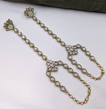 Pista stone & agate stone haath phool (hath panja), antique gold plated 1