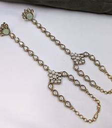 Pista stone & agate stone haath phool (hath panja), antique gold plated