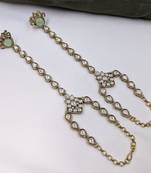Pista stone & agate stone haath phool (hath panja), antique gold plated