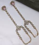 Pink stone & agate stone haath phool (hath panja), antique gold plated