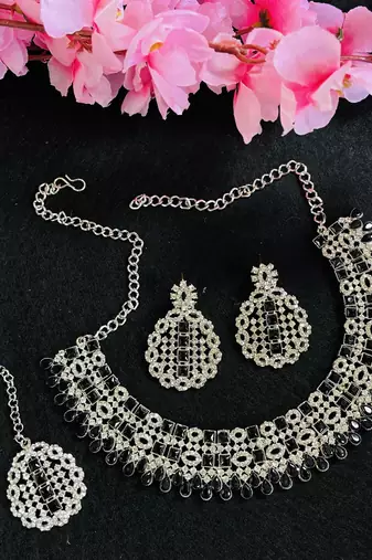 Black designer premium festive wear necklace set
