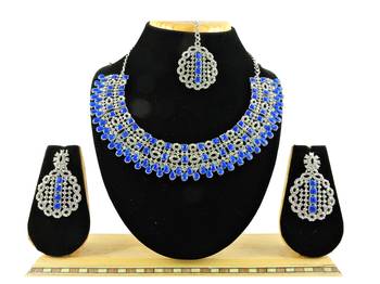 Blue designer premium festive wear necklace set 1